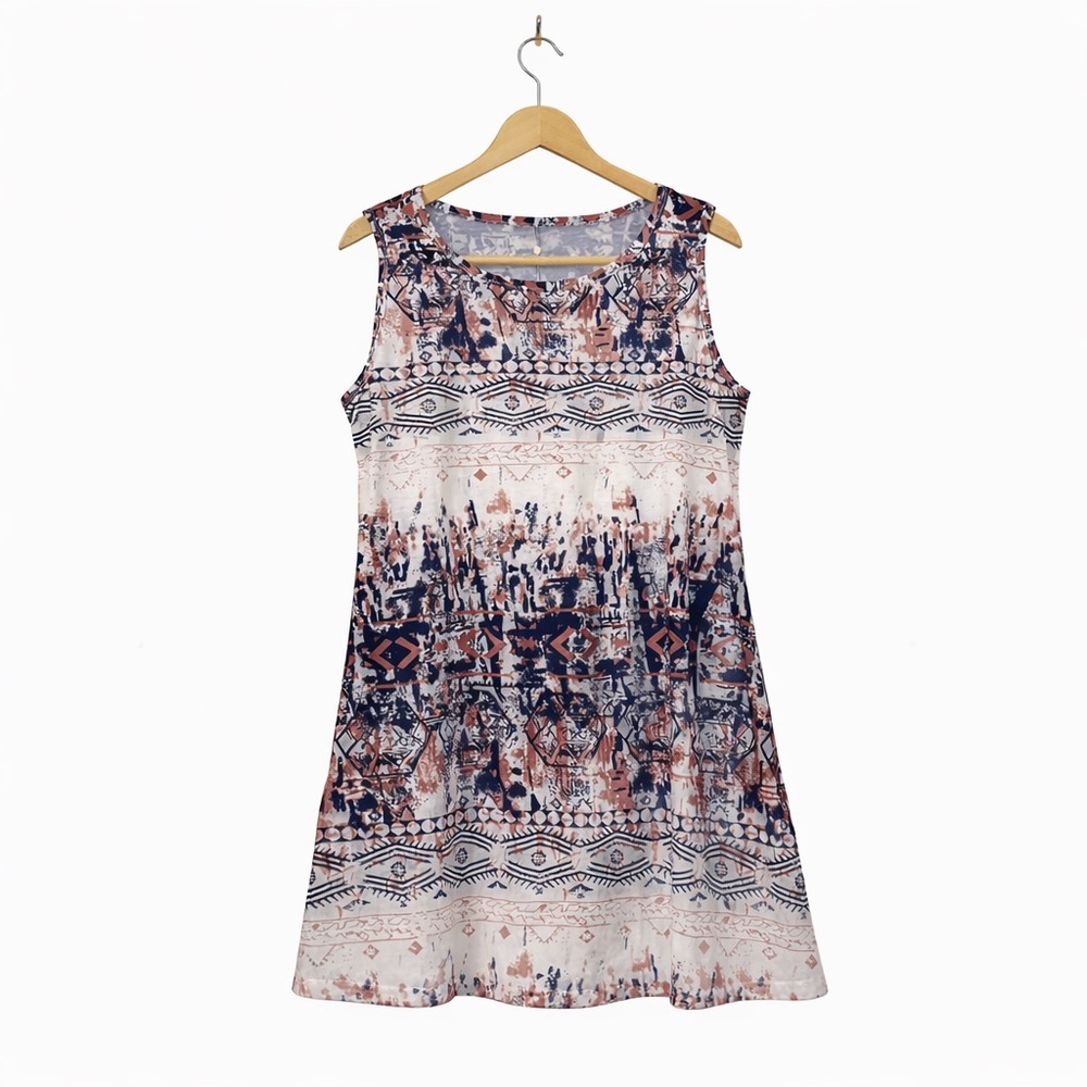 Boho TribalPrint DressXXL Sleeveless A-Line Knee Length Aztec Festival